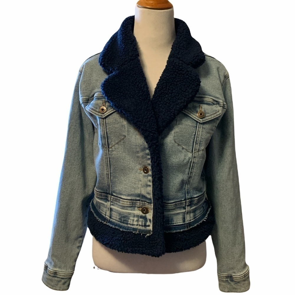 Ella Moss sherpa lined jean jacket, mixed denim jacket, small, new